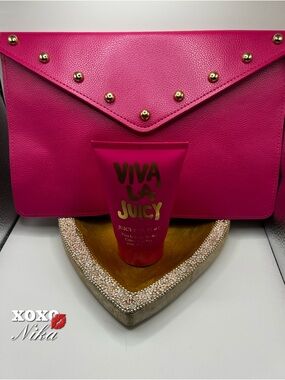 2pc Bundle: Juicy Couture Viva La Juicy Hot Pink Body Lotion and Clutch Bag
